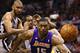 SAN ANTONIO, TX - APRIL 21: Metta World Peace #15 of the Los Angeles Lakers during Game One of the Western Conference Quarterfinals of the 2013 NBA Playoffs at at AT&T Center on April 21, 2013 in San Antonio, Texas. NOTE TO USER: User expressly acknowledges and agrees that, by downloading and or using this photograph, User is consenting to the terms and conditions of the Getty Images License Agreement. (Photo by Ronald Martinez/Getty Images)