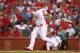 ST. LOUIS, MO - JULY 5: Matt Adams #53 of the St. Louis Cardinals hits an RBI double against the Miami Marlins in the third inning at Busch Stadium on July 5, 2013 in St. Louis, Missouri. (Photo by Dilip Vishwanat/Getty Images)