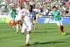 July 7, 2013; Pasadena, CA, USA; Panama forward Gabriel Torres (9) celebrates after he scores a goal off a penalty kick against Mexico during the first half at the Rose Bowl. Mandatory Credit: Gary A. Vasquez-USA TODAY Sports