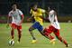 JAKARTA, INDONESIA - JULY 14: Serge Gnarby of Arsenal competes for the ball with Yustinus Pae of Indonesia All-Stars fight for the ball during the match between Arsenal and the Indonesia All-Stars at Gelora Bung Karno Stadium on July 14, 2013 in Jakarta, Indonesia. (Photo by Ulet Ifansasti/Getty Images)