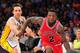 March 10, 2013; Los Angeles, CA, USA; Chicago Bulls point guard Nate Robinson (2) moves the ball against the defense of Los Angeles Lakers point guard Steve Nash (10) during the first half at Staples Center. Mandatory Credit: Gary A. Vasquez-USA TODAY Sports