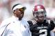 COLLEGE STATION, TX - APRIL 13: Head coach Kevin Sumlin of the Texas A&M Aggies chats with his quarterback Johnny Manziel #2 before the Maroon & White spring football game at Kyle Field on April 13, 2013 in College Station, Texas. (Photo by Scott Halleran/Getty Images)