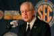 Jul 16, 2013; Hoover, AL, USA; SEC commissioner Mike Slive talks with the media during the 2013 SEC football media days at the Hyatt Regency. Mandatory Credit: Marvin Gentry-USA TODAY Sports