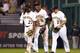 PITTSBURGH, PA - JULY 10: Andrew McCutchen #22, Starling Marte #6 and Travis Snider #23 of the Pittsburgh Pirates celebrate after defeating the Oakland Athletics on July 10, 2013 at PNC Park in Pittsburgh, Pennsylvania. (Photo by Justin K. Aller/Getty Images)