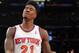 May 1, 2013; New York, NY, USA; New York Knicks forward Iman Shumpert (21) reacts after being called for a foul on Boston Celtics forward Jeff Green (not pictured) during the third quarter of game five of the first round of the 2013 NBA Playoffs at Madison Square Garden. Mandatory Credit: Brad Penner-USA TODAY Sports