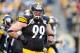 PITTSBURGH, PA - DECEMBER 09: Brett Keisel #99 of the Pittsburgh Steelers looks toward the sideline prior to a play against the San Diego Chargers on December 9, 2012 at Heinz Field in Pittsburgh, Pennsylvania. (Photo by Joe Sargent/Getty Images)