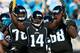 JACKSONVILLE, FL - NOVEMBER 25: Justin Blackmon #14 of the Jacksonville Jaguars celebrates a reception during the game against the Tennessee Titans at EverBank Field on November 25, 2012 in Jacksonville, Florida. (Photo by Sam Greenwood/Getty Images)