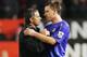 MANCHESTER, UNITED KINGDOM - NOVEMBER 06: Jose Mourinho, the Chelsea manager, consoles his captain John Terry at the end of the Barclays Premiership match between Manchester United and Chelsea at Old Trafford on November 6, 2005 in Manchester, England. (Photo by Laurence Griffiths/Getty Images)