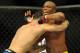 Jul 6, 2013; Las Vegas, NV, USA; Chris Weidman, blue shorts, defeated Anderson Silva (yellow shorts) in the second round with a TKO in their Middleweight Chamionship Bout at the MGM Grand Garden Arena. Mandatory Credit: Jayne Kamin-Oncea-USA TODAY Sports