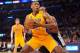 April 26, 2013; Los Angeles, CA, USA; Los Angeles Lakers small forward Metta World Peace (15) controls the ball against the San Antonio Spurs during the first half in game three of the first round of the 2013 NBA playoffs at Staples Center. Mandatory Credit: Gary A. Vasquez-USA TODAY Sports