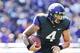 Sep 22, 2012; Fort Worth, TX, USA; TCU Horned Frogs quarterback Casey Pachall (4) runs with the ball during the game against the Virginia Cavaliers at Amon G. Carter Stadium. TCU won 27-7. Mandatory Credit: Kevin Jairaj-USA TODAY Sports