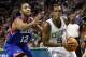 Nov 9, 2012; Boston, MA, USA; Boston Celtics point guard Rajon Rondo (9) drives to the hoop against Philadelphia 76ers small forward Evan Turner (12) during the second half at TD Garden. Mandatory Credit: Mark L. Baer-USA TODAY Sports