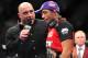 Feb 2, 2013; Las Vegas, NV, USA; Joe Rogan (left) interviews Jose Aldo (right) after his victory over Frankie Edgar during UFC 156 at the Mandalay Bay Events Center. Mandatory Credit: Gary A. Vasquez-USA TODAY Sports