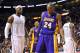 Feb 10, 2013; Miami, FL, USA; Miami Heat small forward LeBron James (6) and Los Angeles Lakers shooting guard Kobe Bryant (24) during the second half at American Airlines Arena. Mandatory Credit: Steve Mitchell-USA TODAY Sports