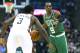 Nov 10, 2012; Milwaukee, WI, USA; Boston Celtics guard Rajon Rondo (9) (right) dribbles the ball as Milwaukee Bucks guard Brandon Jennings (3) defends during the second quarter at the BMO Harris Bradley Center. Mandatory Credit: Jeff Hanisch-USA TODAY Sports