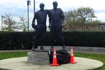 Jackie Robinson-Pee Wee Reese statue in front of MCU Park vandalized with  swastikas, racial epithets - Amazin' Avenue