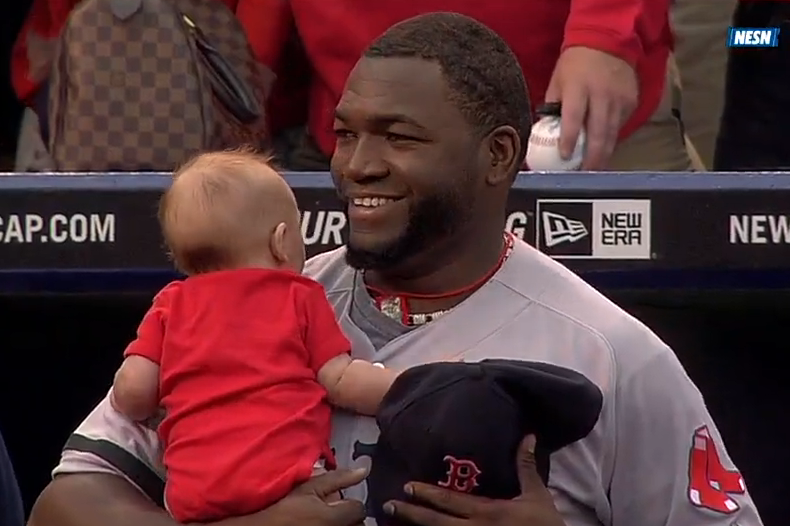 VIDEO: David Ortiz Got Stuck Holding a Baby During the National Anthem