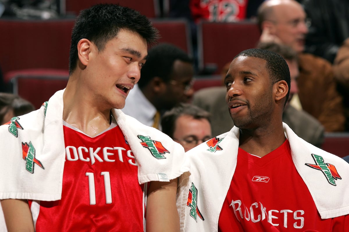 Houston Rockets players celebrating after game