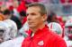 Nov 17, 2012; Madison, WI, USA; Ohio State Buckeyes head coach Urban Meyer stands prior to taking the field prior to the game against the Wisconsin Badgers at Camp Randall Stadium. Ohio State defeated Wisconsin 21-14 in overtime. Mandatory Credit: Jeff Hanisch-USA TODAY Sports