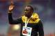 MOSCOW, RUSSIA - AUGUST 12: Gold medalist Usain Bolt of Jamaica on the podium during the medal ceremony for the Men's 100 metres during Day Three of the 14th IAAF World Athletics Championships Moscow 2013 at Luzhniki Stadium on August 12, 2013 in Moscow, Russia. (Photo by Paul Gilham/Getty Images)