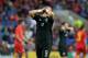 CARDIFF, WALES - AUGUST 14: Ireland number 9 Shane Long shows his frustration after missing a shot on goal during the International Friendly match between Wales v Ireland at the Cardiff City Stadium on August 14, 2013 in Cardiff, Wales. (Photo by Matthew Horwood/Getty Images)