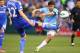 ST. LOUIS, MO - MAY 23: Sergio Aguero #16 of Manchester City takes a shot on goal against the Chelsea during a friendly match at Busch Stadium on May 23, 2013 in St. Louis, Missouri. (Dilip Vishwanat/Getty Images)