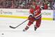 March 30, 2012; Raleigh, NC, USA; Carolina Hurricanes defensemen Justin Faulk (28) makes a pass during the 2nd period against the Winnipeg Jets at the PNC center. The Jets defeated the Hurricanes 4-3 in overtime. Mandatory Credit: James Guillory-USA TODAY Sports