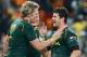SOWETO, SOUTH AFRICA - AUGUST 17: try scorer, Jean de Villiers of the Springboks celebrates with Morne Steyn of the Springboks during the Castle Rugby Championship match between South Africa and Argentina at FNB Stadium on August 17, 2013 in Soweto, South Africa. (Photo by Lee Warren/Gallo Images/Getty Images)
