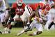 Oct 27, 2012; Jacksonville, FL, USA; Georgia Bulldogs linebacker Jordan Jenkins (59) tackles Florida Gators wide receiver Solomon Patton (83) at EverBank Field. The Bulldogs won 17-9. Mandatory Credit: Kevin Liles-USA TODAY Sports