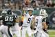 Aug 29, 2013; East Rutherford, NJ, USA; New York Jets quarterback Matt Simms throws a pass against the Philadelphia Eagles during the game at MetLife Stadium. Mandatory Credit: John O'Boyle/THE STAR-LEDGER via USA TODAY Sports