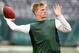 Aug. 18, 2013; East Rutherford, NJ, USA; New York Jets quarterback Matt Simms (5) warms up before the game at MetLife Stadium. Mandatory Credit: Debby Wong-USA TODAY Sports