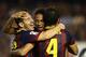 VALENCIA, SPAIN - SEPTEMBER 01: Lionel Messi of Barcelona celebrate after scoring with his teammate, Neymar and Cesc Fabregas (R) during the La Liga match between Valencia CF and FC Barcelona at Estadio Mestalla on September 1, 2013 in Valencia, Spain. (Photo by Manuel Queimadelos Alonso/Getty Images)