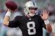 OAKLAND, CA - AUGUST 9: Quarterback Tyler Wilson #8 of the Oakland Raiders warms up before a preseason game against the Dallas Cowboys on August 9, 2013 at O.co Coliseum in Oakland, California. The Raiders won 19-17. (Photo by Brian Bahr/Getty Images)