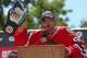 CHICAGO, IL - JUNE 28: Corey Crawford #50 of the Chicago Blackhawks speaks to the crowd during the Blackhawks Victory Parade and Rally on June 28, 2013 in Chicago, Illinois. (Photo by Jonathan Daniel/Getty Images)