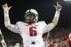 Aug 30, 2013; Dallas, TX, USA; Texas Tech Red Raiders quarterback Baker Mayfield (6) celebrates scoring a touchdown in the fourth quarter of the game against the Southern Methodist Mustangs at Gerald J. Ford Stadium. Texas Tech won 41-23. Mandatory Credit: Tim Heitman-USA TODAY Sports