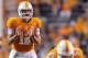 Aug 31, 2013; Knoxville, TN, USA; Tennessee Volunteers quarterback Nathan Peterman (12) waits for the snap against the Austin Peay Governors at Neyland Stadium. Tennessee won 45-0. Mandatory Credit: Randy Sartin-USA TODAY Sports