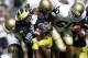 University of Michigan's Steve Breaston (15) takes a hard hit from several Notre Dame defenders at Michigan Stadium in Ann Arbor, Michigan on September 10, 2005. Notre Dame won the game 17-10. (Photo by Gregory Shamus/Getty Images)