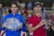 Sep 12, 2011; New York, NY, USA; Novak Djokovic (SRB), right, and Rafael Nadal (ESP) pose with their trophies after the men's singles final on day fifteen of the 2011 US Open at the Billie Jean King Tennis Center. Djokovic won 6-2, 6-4, 6-7, 6-1. Mandatory Credit: Susan Mullane-USA TODAY Sports