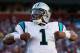 LANDOVER, MD - NOVEMBER 04: Quarterback Cam Newton #1 of the Carolina Panthers celebrates after rushing for a fourth quarter touchdown against the Washington Redskins at FedExField on November 4, 2012 in Landover, Maryland. (Photo by Rob Carr/Getty Images)
