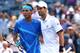 NEW YORK, NY - SEPTEMBER 12: (L-R) Rafael Nadal of Spain and Novak Djokovic of Serbia pose for a photo prior to playing against each other during the Men's Final on Day Fifteen of the 2011 US Open at the USTA Billie Jean King National Tennis Center on September 12, 2011 in the Flushing neighborhood of the Queens borough of New York City. (Photo by Clive Brunskill/Getty Images)