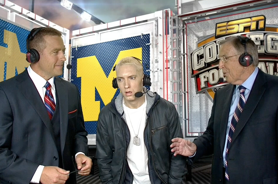 Eminem Joins the ESPN Broadcast Booth for Notre Dame-Michigan
