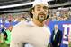 EAST RUTHERFORD, NJ - AUGUST 24: Mark Sanchez #6 of the New York Jets walks off the field with his shoulder wrapped in ice after he was injured against the New York Giants during their pre season game at MetLife Stadium on August 24, 2013 in East Rutherford, New Jersey. (Photo by Al Bello/Getty Images)