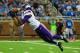 Sep 8, 2013; Detroit, MI, USA; Minnesota Vikings wide receiver Jerome Simpson (81) makes a diving catch in the third quarter against the Detroit Lions at Ford Field. Mandatory Credit: Andrew Weber-USA TODAY Sports