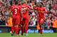 LIVERPOOL, ENGLAND - SEPTEMBER 01: Daniel Sturridge of Liverpool celebrates with his team-mates at the end of the Barclays Premier League match between Liverpool and Manchester United at Anfield on September 01, 2013 in Liverpool, England. (Photo by Alex Livesey/Getty Images)