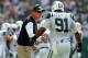 Sep 8, 2013; East Rutherford, NJ, USA; New York Jets head coach Rex Ryan talks with New York Jets defensive tackle Sheldon Richardson (91) on the sidelines during the first quarter of a game at MetLife Stadium. The Jets won 18-17. Mandatory Credit: Brad Penner-USA TODAY Sports
