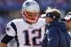 Sep 8, 2013; Orchard Park, NY, USA; New England Patriots quarterback Tom Brady (12) talks with head coach Bill Belichick late in the fourth quarter against the Buffalo Bills at Ralph Wilson Stadium. Patriots beat the Bills 23-21. Mandatory Credit: Kevin Hoffman-USA TODAY Sports