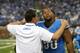 DETROIT, MI - SEPTEMBER 08: Detroit Lions head coach Jim Schwartz talks with Ndamukong Suh #90 on the sidelines during the sesond quarter of the game against the Minnesota Vikings at Ford Field on September 8, 2013 in Detroit, Michigan. (Photo by Leon Halip/Getty Images)
