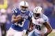 INDIANAPOLIS, IN - DECEMBER 09: T.Y. Hilton #13 of the Indianapolis Colts runs with the ball during the NFL game against the Tennessee Titans at Lucas Oil Stadium on December 9, 2012 in Indianapolis, Indiana. (Photo by Andy Lyons/Getty Images)