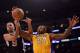 LOS ANGELES, CA - NOVEMBER 13: Tony Parker #9 of the San Antonio Spurs and Jordan Hill #27 of the Los Angeles Lakers jump for a rebound during an 84-82 Laker win at Staples Center on November 13, 2012 in Los Angeles, California. NOTE TO USER: User expressly acknowledges and agrees that, by downloading and or using this photograph, User is consenting to the terms and conditions of the Getty Images License Agreement. (Photo by Harry How/Getty Images)