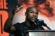 LAS VEGAS, NV - SEPTEMBER 11: Boxer Floyd Mayweather Jr. speaks during the final news conference for his fight with Canelo Alvarez at the MGM Grand Hotel/Casino on September 11, 2013 in Las Vegas, Nevada. Mayweather and Alvarez will meet in a WBC/WBA 154-pound title fight on September 14 in Las Vegas. (Photo by Ethan Miller/Getty Images)